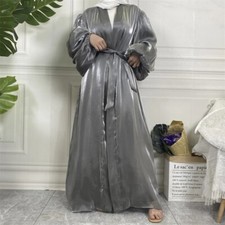 Dark Gray Chiffon Abaya Dress for Women Size L Dubai Style Modest Wear