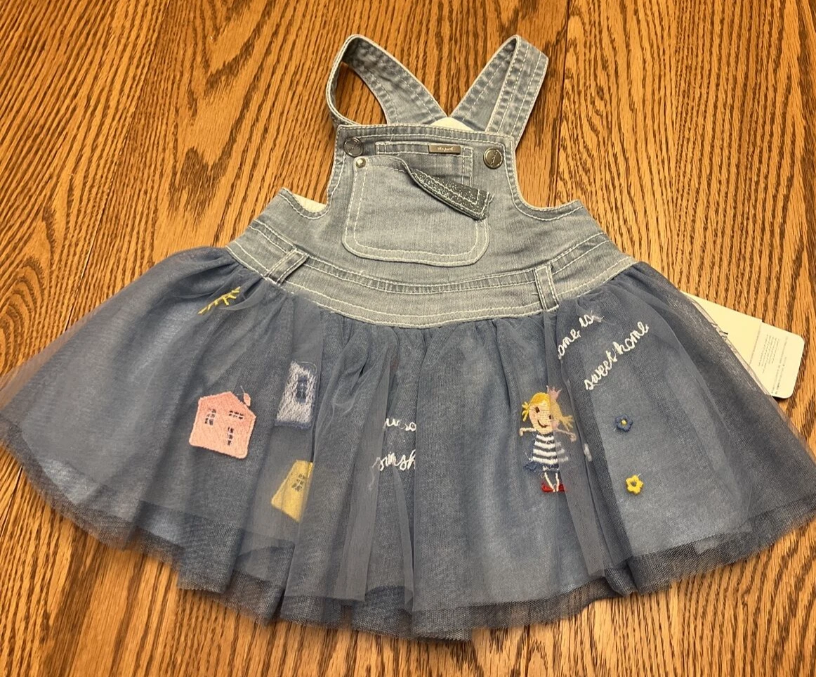 Mayoral Denim Jumper Style Dress With Tutu 9 Months NWT ADORABLE