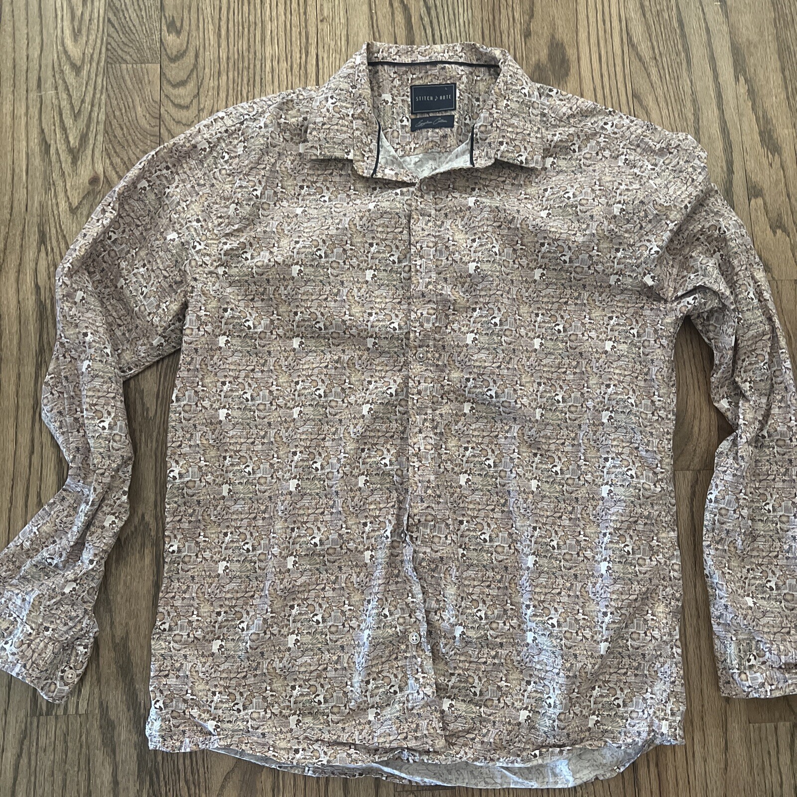 Stitch Note Men Button Up Pattern Dress Shirt L - image 1
