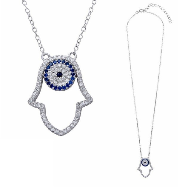 Sterling Silver Necklace w/ Clear & Blue Color CZ Stones