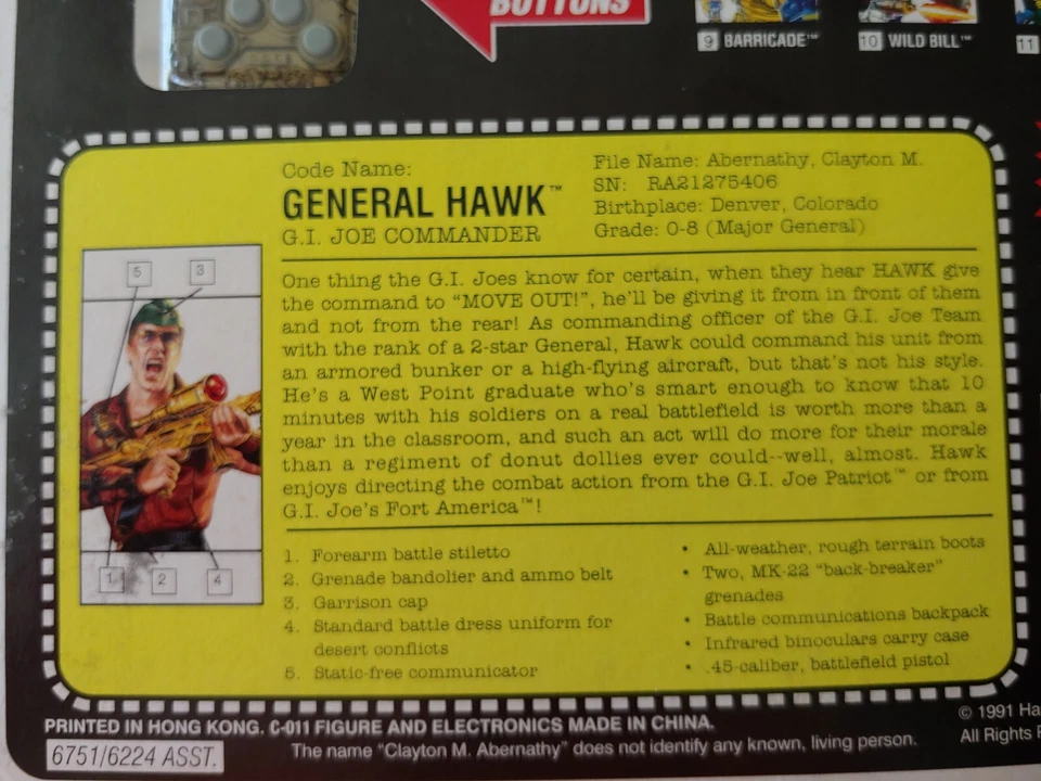 GI JOE 1991 Battle Talking Commanders General Hawk sin usar, en caja por Hasbro Foto 3 de 4