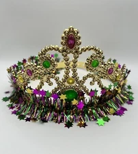 Mardi Gras Crown Tiara Gold Queen Fancy Dress Up Halloween Costume Accessory