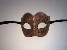 Brown Gold Leather Venetian Masquerade Costume Ball Prom Party Wedding Mask