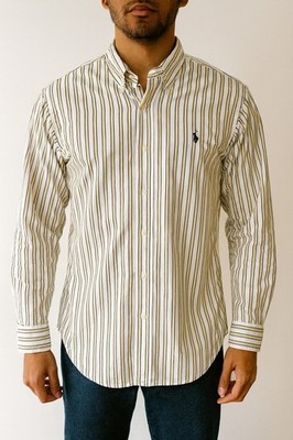 Ralph Lauren Classic Fit Men s Button Down Shirt Striped Yellow Navy White