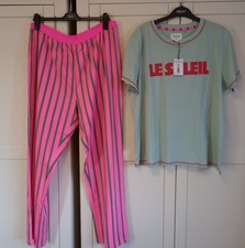 Next Womens Short Sleeve Pyjamas 100% cotton Size large 16-18 Pink Green BNWT