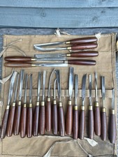 Lovely Antique Set Of 24 Marples & Sons Carving Chisels Gouges In Roll