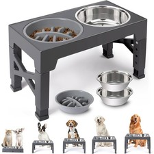 Elevated Dog Bowl Adjustable Pet Feeder Raised Food Water Stand With 2 Bowls