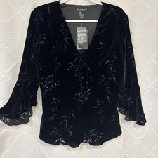 Womens Velvet Burnout Top Bell Sleeve Whimsigoth Witch Sequin Fairy Large NWT