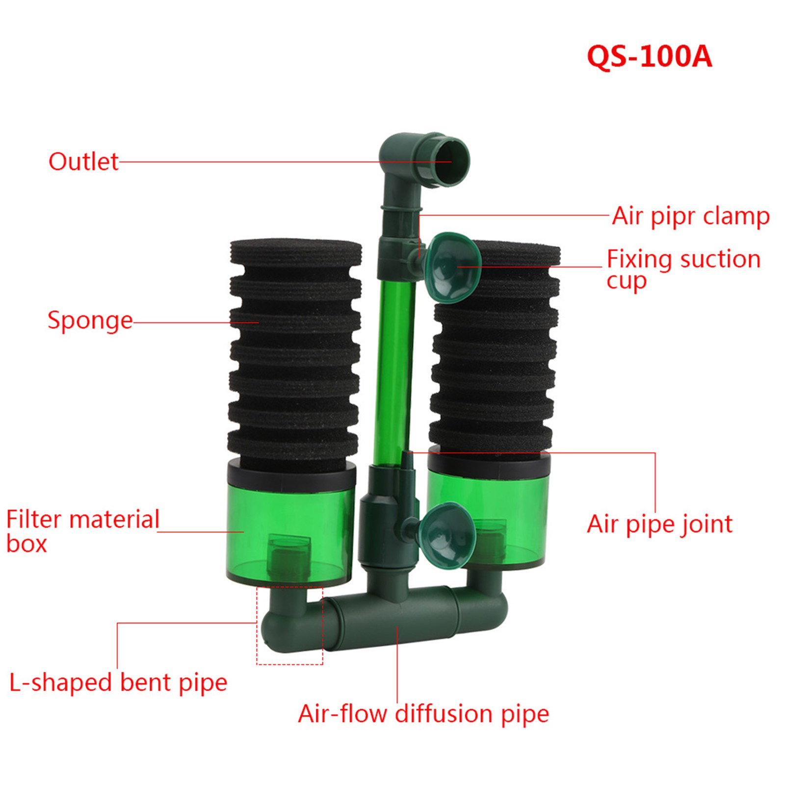 Aquarium Double Head Biochemical Sponge Foam Filter Fish Tank Equipment