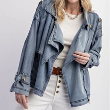 NWT MSRP $86 Easel Size M Washed Denim Zip Up...