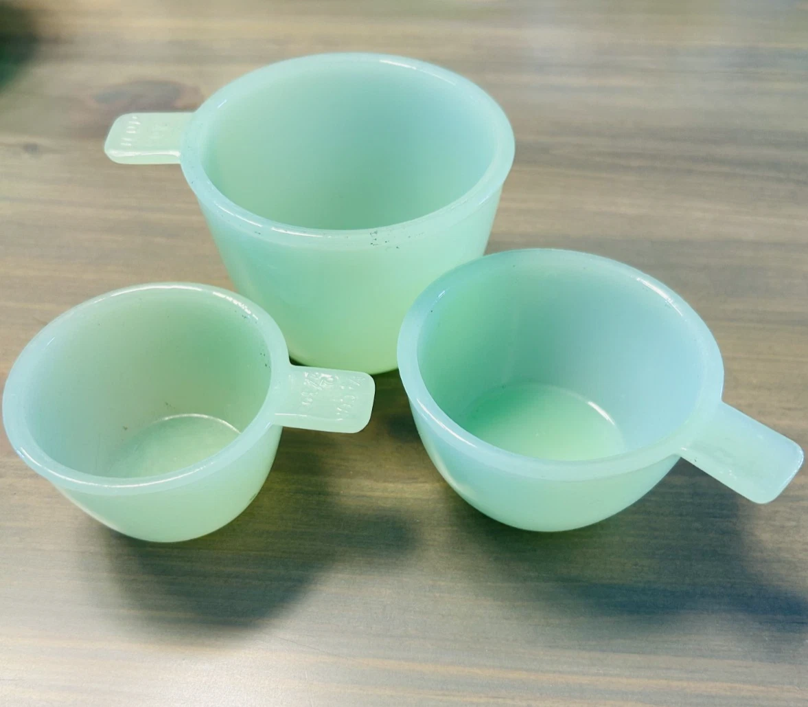 3 JADEITE GREEN MILK GLASS NESTING MEASURING CUPS
Opens in a new window or tab