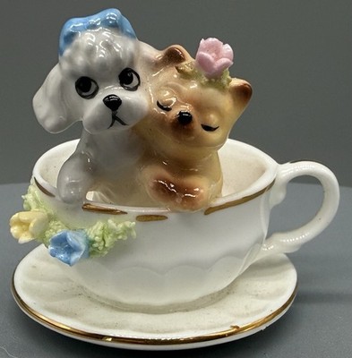 VINTAGE  Napcoware Bone China Tea For Two Miniture Teacup Poodle and Kitten