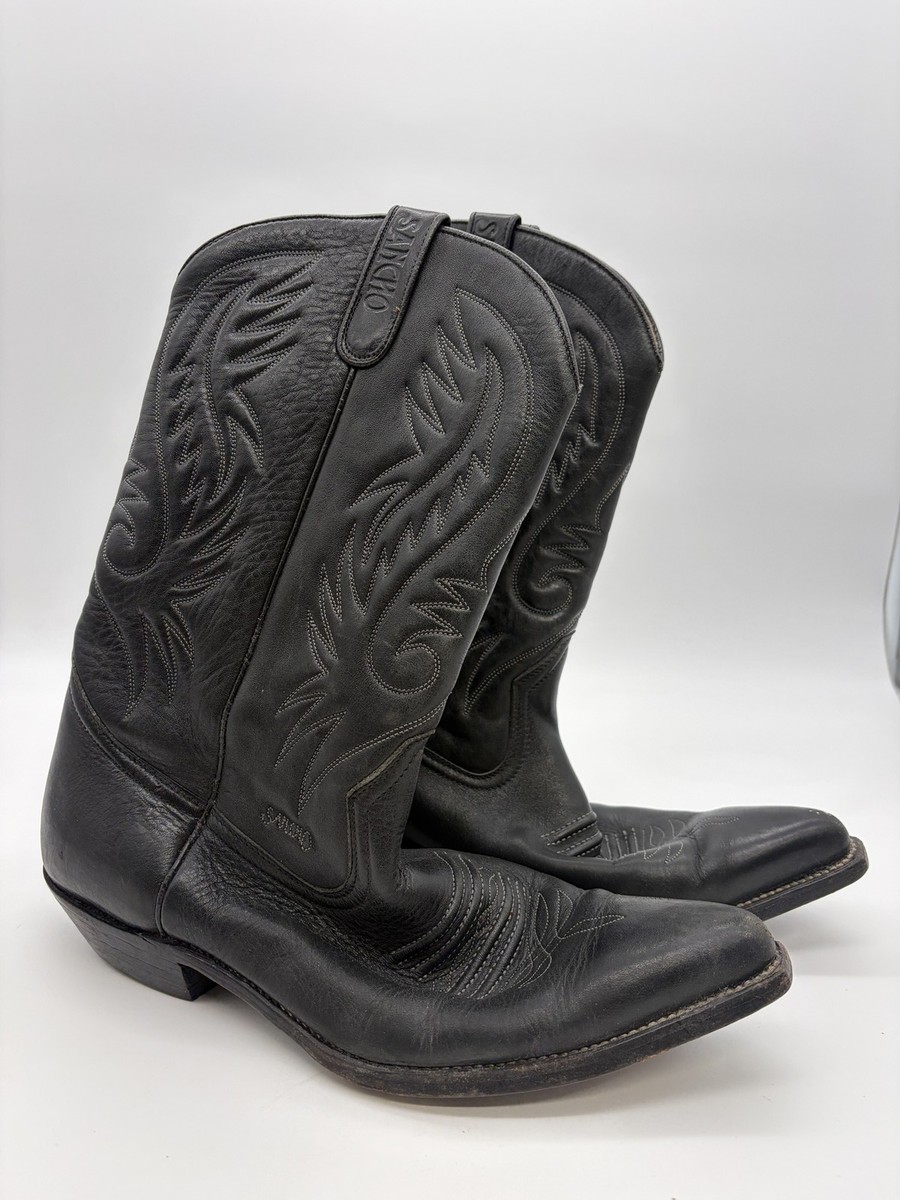 ま*こ様 SANCHO ウエスタンブーツブラック Sancho Boots Black Leather Western Style Embroidery Made in Spain