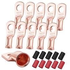 10PCS 6 AWG-5/16 Heavy Duty Battery Lugs with 3:1 Heat Shrink 6AWG-5/16"-10PCS