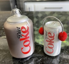 Christmas Ornaments Set Of 2 Diet Coke Cola Cans Frosted Glitter Earmuffs
