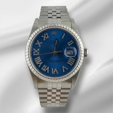 Rolex 36mm Datejust Engine-Turned Jubilee Blue Roman Diamond Dial Watch