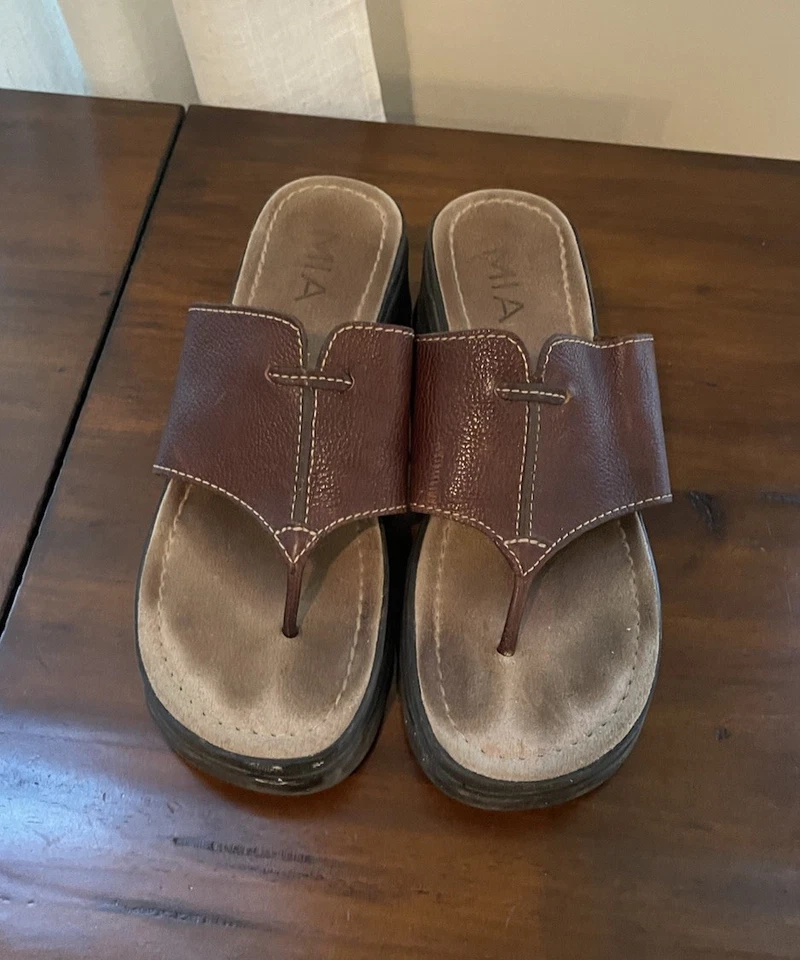 Sandalias de plataforma MIA DE COLECCIÓN y2k cuero marrón grueso cuña mujer 11 boho años 90 zapato Foto 2 de 4