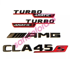 2020 Mercedes Benz CLA45 S AMG Emblem TURBO 4MATIC+ Fender Badge Black Red SET