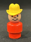 Vintage Original Fisher Price Little People Red Wooden Base Yellow Cowboy Hat