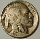 1930 5c Buffalo Nickel Coin #24 Fine 1/2 Horn Free Shipping