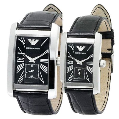 Emporio Armani AR0143 + AR0144 Black His & Hers Watch Set 2 Year Warranty RRP699