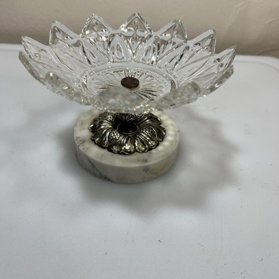 #ad Vintage Pedestal Soap Candy Jewelry Dish Pressed Glass Marble Base $16.78