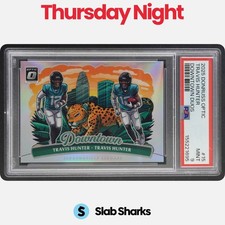 2025 PANINI DONRUSS OPTIC #15 TRAVIS HUNTER DOWNTOWN DUOS RC ROOKIE SSP PSA 9