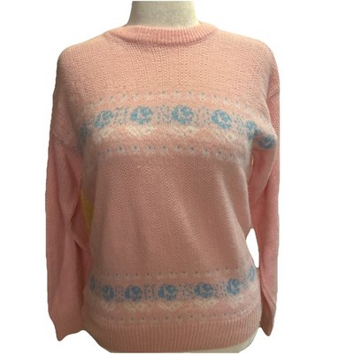 JamKnits Women s Knit Sweater M Pink Vtg Fair Isle USA Girlhood Preppy 80s 90s