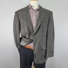Croft Barrow Men's Tweed Sport Coat Blazer Two Button Gray Herringbone Wool 44R
