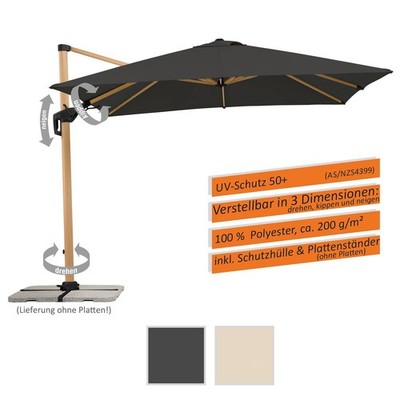 Ampelschirm Schneider RHODOS TWIST WOODY ca. 3x3m mit Hülle Ständer ohne Platten