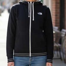 The North Face Womens Black Full Zip Hoodie L G Embroidered Logo Casual Comfort