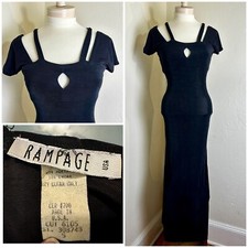 VTG 90's Y2K Rampage Whimsigoth Stretchy Cutout Maxi Dress Black Grunge Sz 5 S