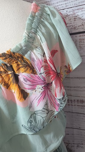 Impresionante Maxi Vestido Salvia/Floral Con Volantes Pierna Abierta Talla L Por Express - Imagen 12 de 14