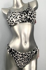 Victoria's Secret White Leopard Scoop Bikini Top  Brazilian Bottom Swim Set L