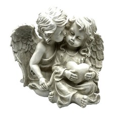 Engelspaar sitzend mit Herz Grabschmuck Engel Figur XL Grabdeko Friedhof 24cm
