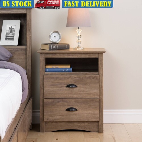 2 Drawer Nightstand Bedside Table Open Shelf Storage Elegant Bedroom Furniture - Picture 1 of 9