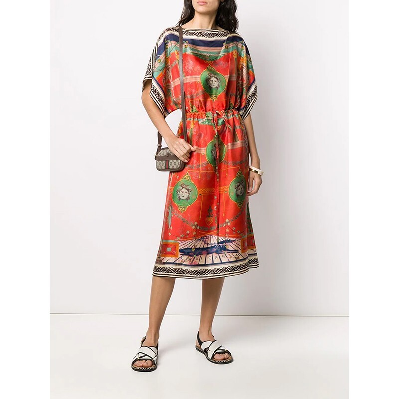 GUCCI グッチ　Silk Caftan Mini DRESS ⑦ NEW GUCCI G Hexagon Print Wool Silk Kaftan Dress 42 Melania