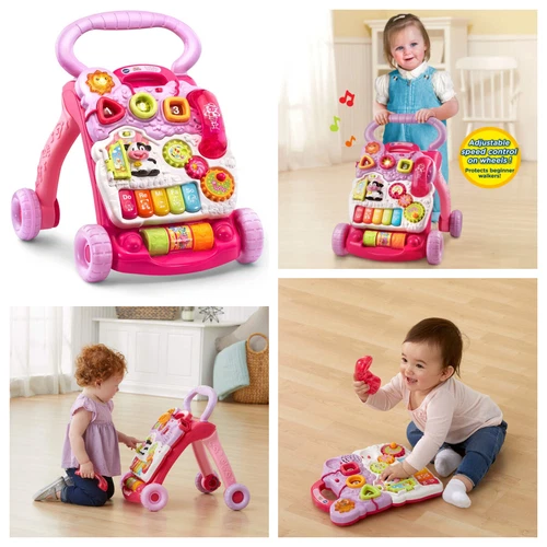 VTech Baby Push Walker Toddler Interactive Learning Toy Sit-to-Stand Pink