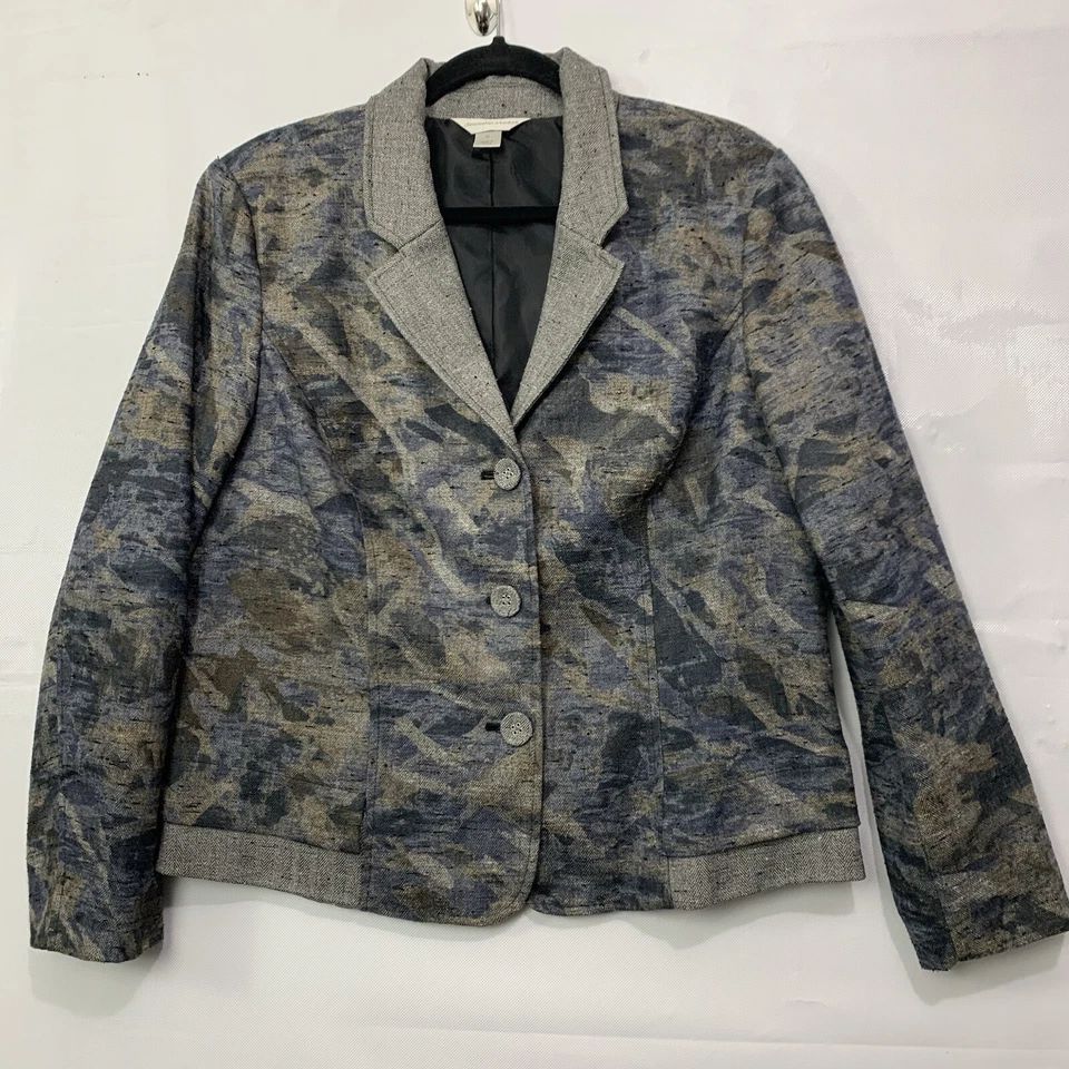 Chaqueta Blazer Christopher & Banks Mujer Larga 3 Botones Forrada Talla XL Gris Azul Foto 2 de 4