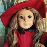 American Girl Doll Brown Hair Green Eyes Red Coat Hat Black Boots OOAK Refurbed