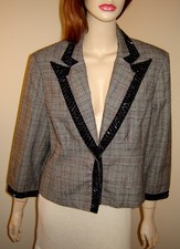 Wd Platinum Black/gray Houndstooth Plaid Jacket W/ Beaded Velvet Trim (16) Nwt