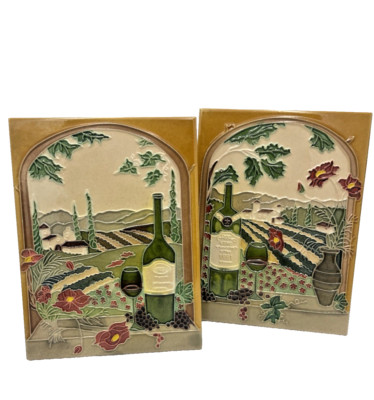 Pr. Wine Country Ceramic Textured Wall or Tabletop Picture New View Gifts