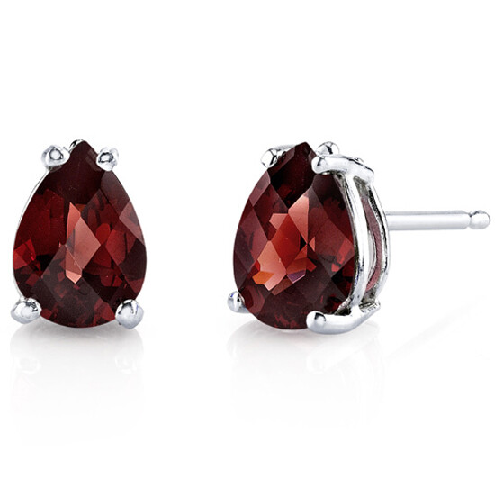 Solitaire Stud Earrings with Simulated Garnet in 14k White Gold Plated Sterling Silver-image