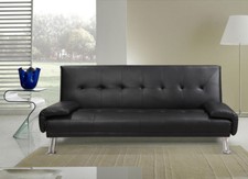 SOFA' DIVANO LETTO 3 POSTI RECLINABILE ECOPELLE NERO DOPPIO 194X110 CONTRASSEGNO