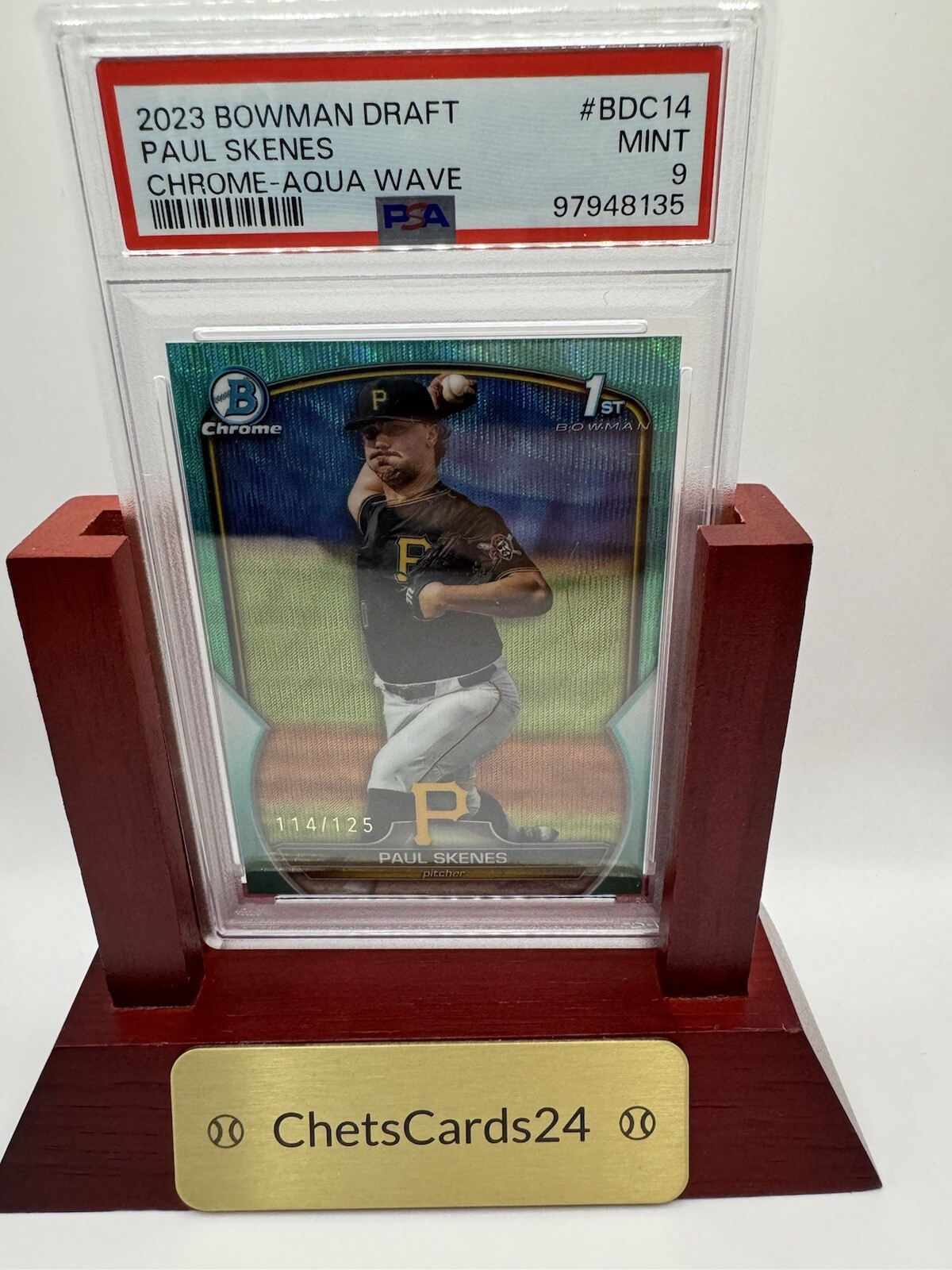 2023 Bowman - Chrome Aqua Wave Refractor #BDC-14 Paul Skenes /125 (RC) - PSA 9