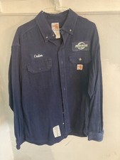 Carhartt FR Shirt Mens M Medium Blue Work Wear Flame Fire Resistant Button Down