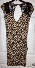 NWT Guess Los Angeles Women's Cheetah Print & Lace Sheath Dress Cap Sleeves Sz M