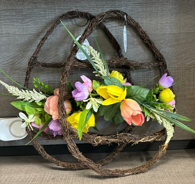 Lot of 2 Floral Easter Egg Wreaths (Multi-Color) - 18'' x 13''