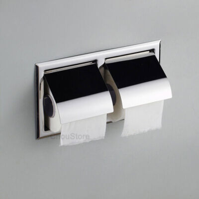 Bathroom Wall Embed Paper Roll Holder Box Double Space Holder Stainless Steel
