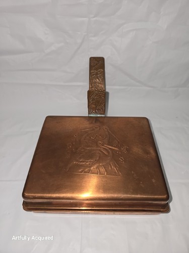Art deco copper Silent Butler / Ashtray embossed crane / heron 1930s - Picture 2 of 23